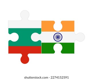 Rompecabezas conectado de banderas de Bulgaria e India, vector