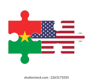 Verbundenes Rätsel mit Flaggen von Burkina Faso und den USA, Vektorgrafik