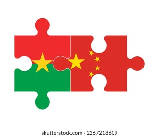 Verbundenes Rätsel mit Flaggen Burkina Fasos und Chinas, Vektorgrafik