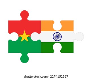 Verbundenes Rätsel der Flaggen Burkina Fasos und Indiens, Vektorgrafik