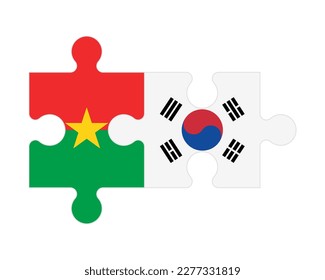 Verbundenes Rätsel mit Flaggen von Burkina Faso und Südkorea, Vektorgrafik