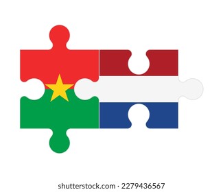 Verbundenes Rätsel mit Flaggen von Burkina Faso und den Niederlanden, Vektorgrafik