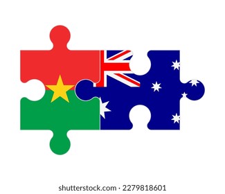 Verbundenes Rätsel mit Flaggen von Burkina Faso und Australien, Vektorgrafik