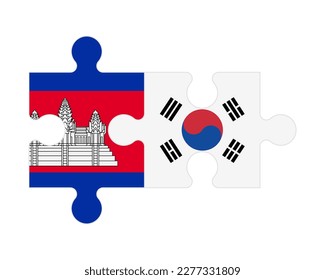 Connected puzzle of flags of Cambodia and South Korea, vector