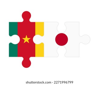 Rompecabezas conectado de banderas de Camerún y Japón, vector