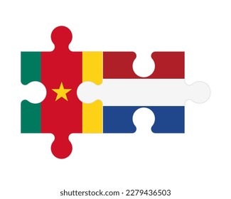 Rompecabezas conectado de banderas de Camerún y Holanda, vector