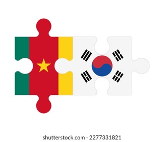 Connected puzzle of flags of Cameroon and South Korea, vector
