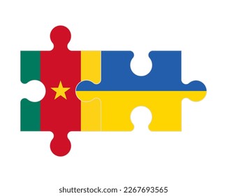 Connected puzzle of flags of Cameroon and Ukraine, vector