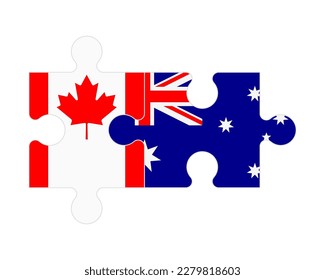 Rompecabezas conectado de banderas de Canadá y Australia, vector