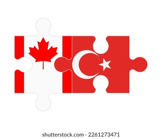 Connected puzzle of flags of Canada and Turkey, vector
