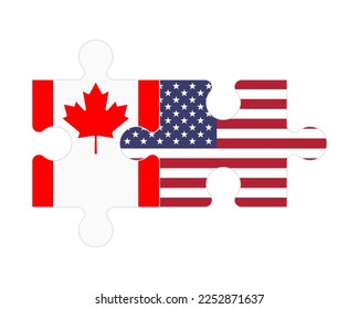 Connected puzzle of flags of Canada and US, vector