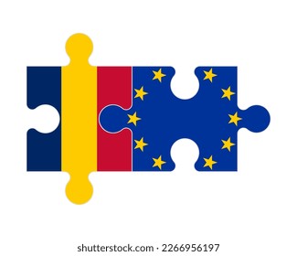 Connected puzzle of flags of Chad and European Union, vector