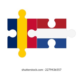 Connected puzzle of flags of Chad and Netherlands, vector