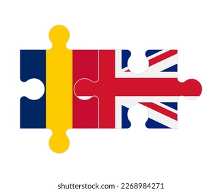 Rompecabezas conectado de banderas del Chad y el Reino Unido, vector