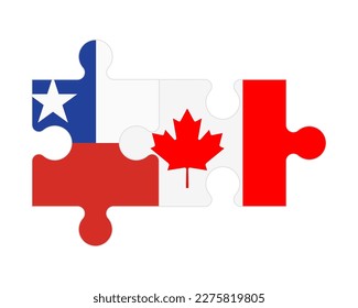 Rompecabezas conectado de banderas de Chile y Canadá, vector