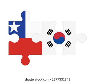 Connected puzzle of flags of Chile and South Korea, vector