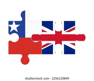 Connected puzzle of flags of Chile and United Kingdom, vector