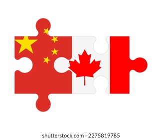 Connected puzzle of flags of China and Canada, vector