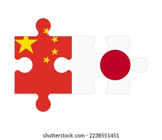 Connected puzzle of flags of China and Japan, vector