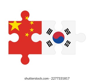 Connected puzzle of flags of China and South Korea, vector