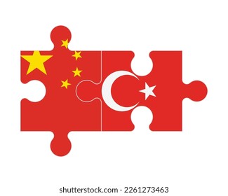 Connected puzzle of flags of China and Turkey, vector