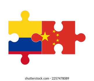 Connected puzzle of flags of Colombia and China, vector