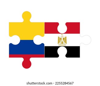 Connected puzzle of flags of Colombia and Egypt, vector