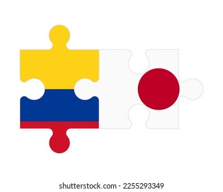 Rompecabezas conectado de banderas de Colombia y Japón, vector