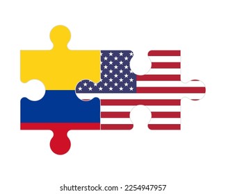 Connected puzzle of flags of Colombia and US, vector
