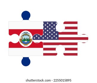 Connected puzzle of flags of Costa Rica and US, vector