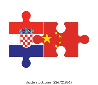 Connected puzzle of flags of Croatia and China, vector