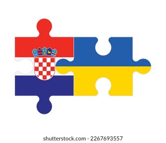 Connected puzzle of flags of Croatia and Ukraine, vector
