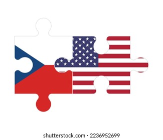 Connected puzzle of flags of Czech and America, vector