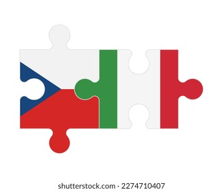 Rompecabezas conectados de banderas checas e italianas, vector