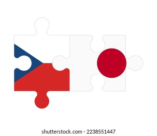 Rompecabezas conectados de banderas checas y japonesas, vector