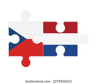 Connected puzzle of flags of Czech and Netherlands, vector