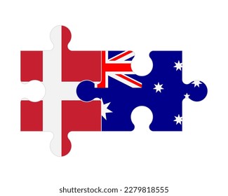 Rompecabezas conectado de banderas de Dinamarca y Australia, vector