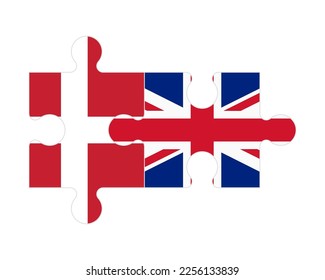 Connected puzzle of flags of Denmark and United Kingdom, vector