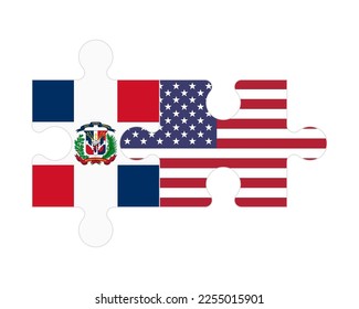 Connected puzzle of flags of Dominican Republic and US, vector