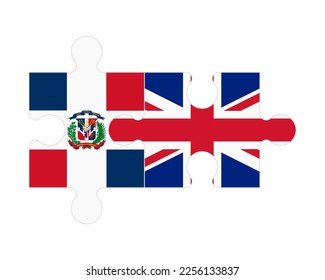 Connected puzzle of flags of Dominican Republic and United Kingdom, vector