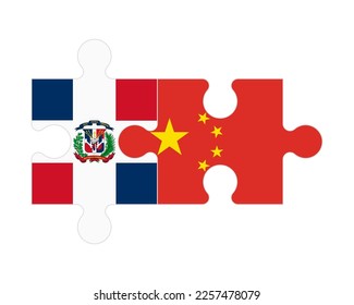 Connected puzzle of flags of Dominican Republic and China, vector