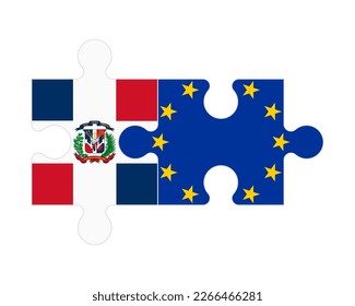 Connected puzzle of flags of Dominican Republic and European Union, vector