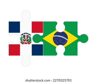 Connected puzzle of flags of Dominican Republic and Brazil, vector