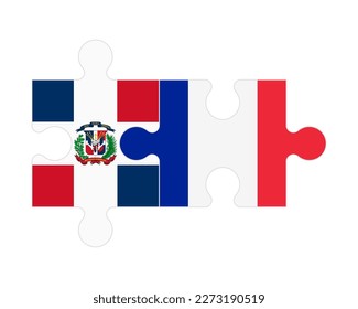 Connected puzzle of flags of Dominican Republic and France, vector