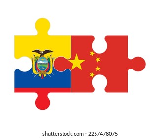 Connected puzzle of flags of Ecuador and China, vector