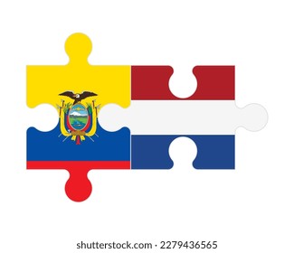 Connected puzzle of flags of Ecuador and Netherlands, vector