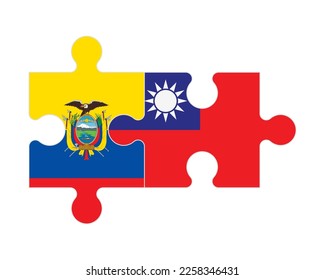 Connected puzzle of flags of Ecuador and Taiwan, vector