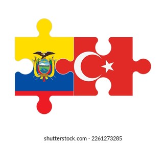 Connected puzzle of flags of Ecuador and Turkey, vector