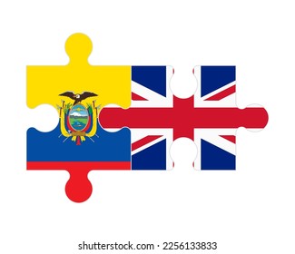 Rompecabezas conectado de banderas del Ecuador y el Reino Unido, vector