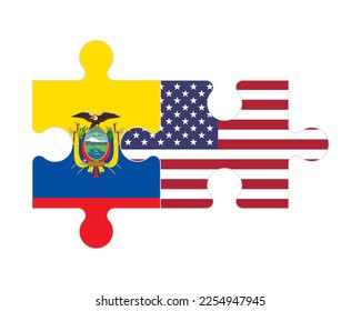 Rompecabezas conectado de banderas de Ecuador y Estados Unidos, vector